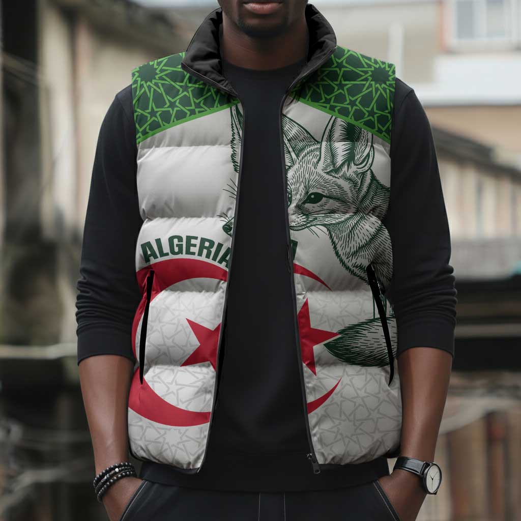Custom Algeria Football Sleeveless Puffer Jacket 2026 Go Greens Fennec With Islamic Pattern - African Pride
