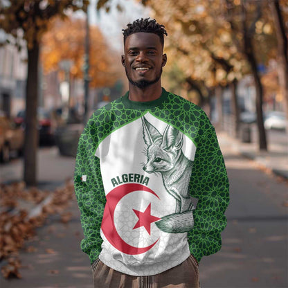 Custom Algeria Football Sweatshirt 2026 Go Greens Fennec With Islamic Pattern - African Pride