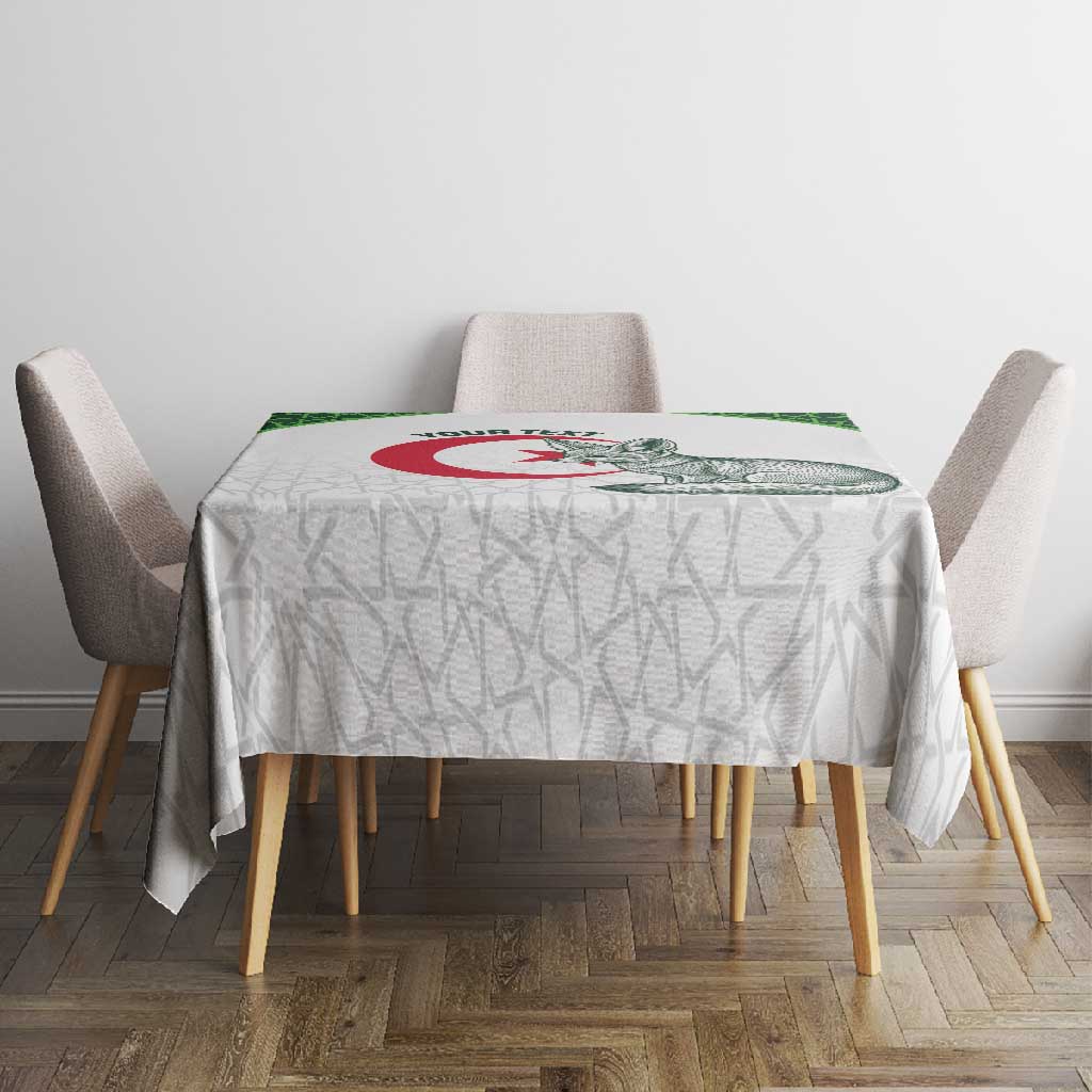 Custom Algeria Football Tablecloth 2026 Go Greens Fennec With Islamic Pattern - African Pride