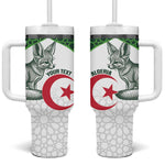 Custom Algeria Football Tumbler With Handle 2026 Go Greens Fennec With Islamic Pattern - African Pride