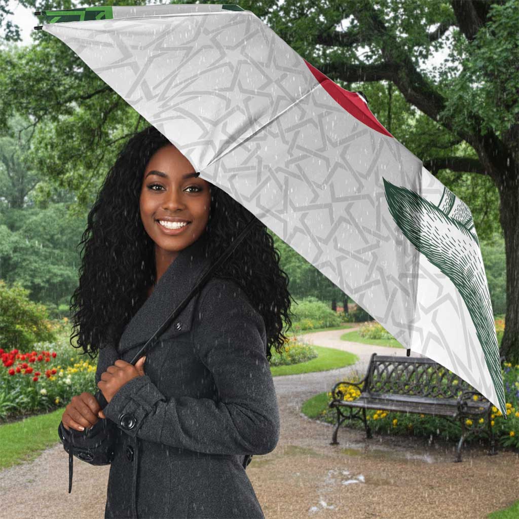 Custom Algeria Football Umbrella 2026 Go Greens Fennec With Islamic Pattern - African Pride