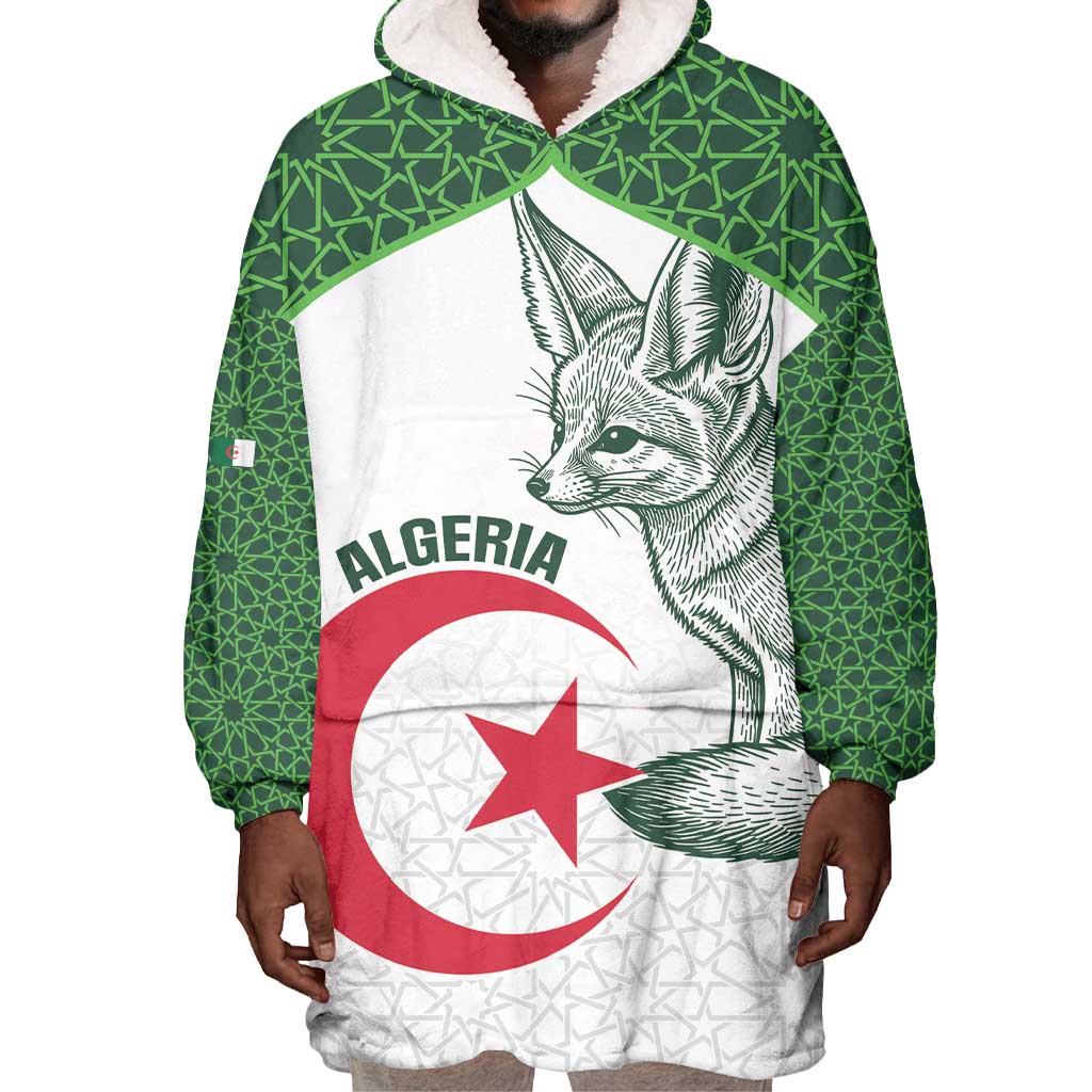 Custom Algeria Football Wearable Blanket Hoodie 2026 Go Greens Fennec With Islamic Pattern - African Pride