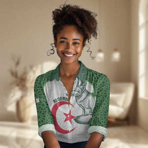 Custom Algeria Football Women Casual Shirt 2026 Go Greens Fennec With Islamic Pattern - African Pride