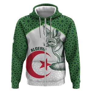 Custom Algeria Football Zip Hoodie 2026 Go Greens Fennec With Islamic Pattern - African Pride