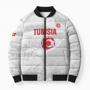 Custom Tunisia Football Bomber Puffer Jacket 2026 Eagles of Carthage White Grunge - African Pride