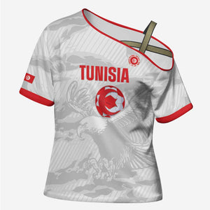 Custom Tunisia Football Cross Shoulder Shirt 2026 Eagles of Carthage White Grunge - African Pride