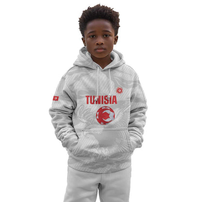 Custom Tunisia Football Kid Hoodie 2026 Eagles of Carthage White Grunge - African Pride