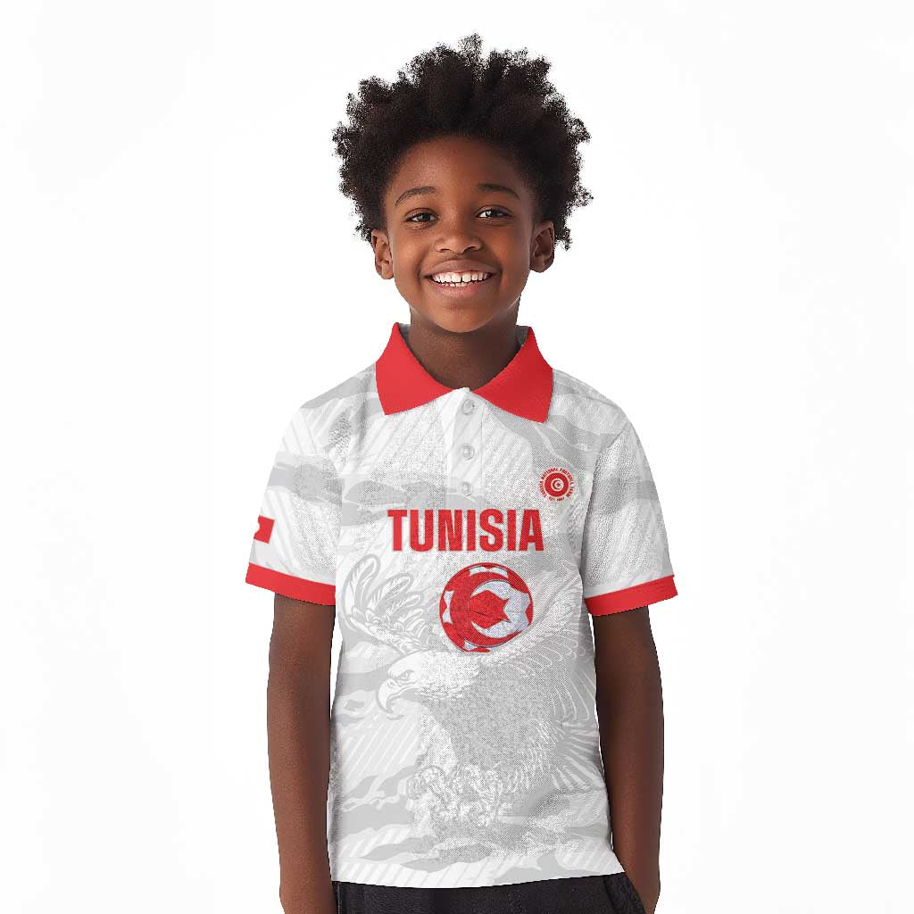 Custom Tunisia Football Kid Polo Shirt 2026 Eagles of Carthage White Grunge LT14