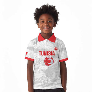 Custom Tunisia Football Kid Polo Shirt 2026 Eagles of Carthage White Grunge LT14