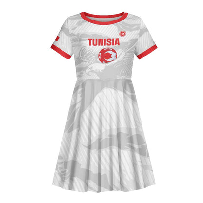 Custom Tunisia Football Kid Short Sleeve Dress 2026 Eagles of Carthage White Grunge LT14