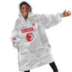 Custom Tunisia Football Kid Wearable Blanket Hoodie 2026 Eagles of Carthage White Grunge - African Pride
