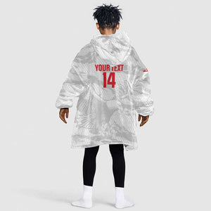 Custom Tunisia Football Kid Wearable Blanket Hoodie 2026 Eagles of Carthage White Grunge - African Pride