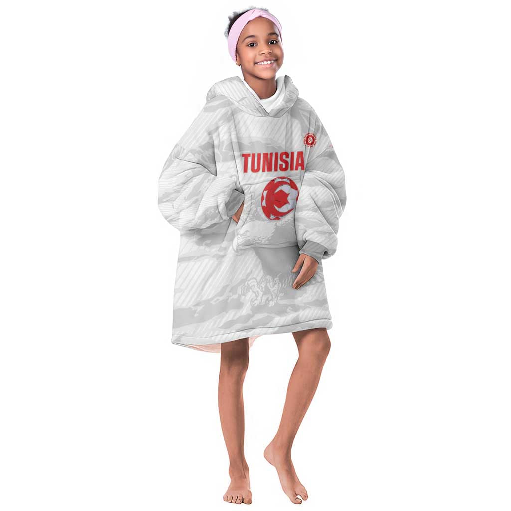 Custom Tunisia Football Kid Wearable Blanket Hoodie 2026 Eagles of Carthage White Grunge - African Pride