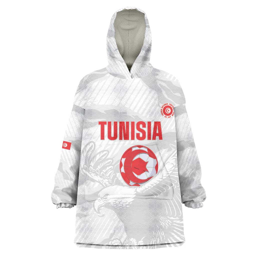 Custom Tunisia Football Kid Wearable Blanket Hoodie 2026 Eagles of Carthage White Grunge - African Pride