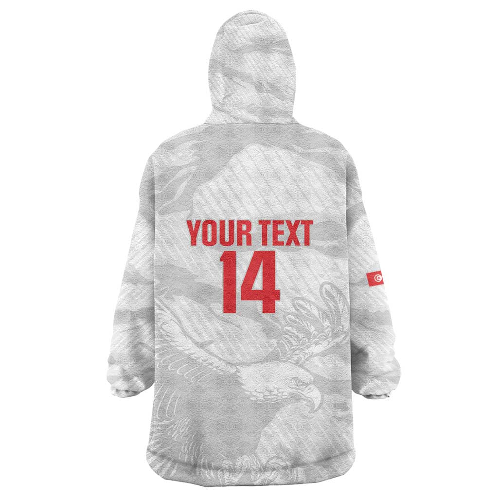 Custom Tunisia Football Kid Wearable Blanket Hoodie 2026 Eagles of Carthage White Grunge - African Pride