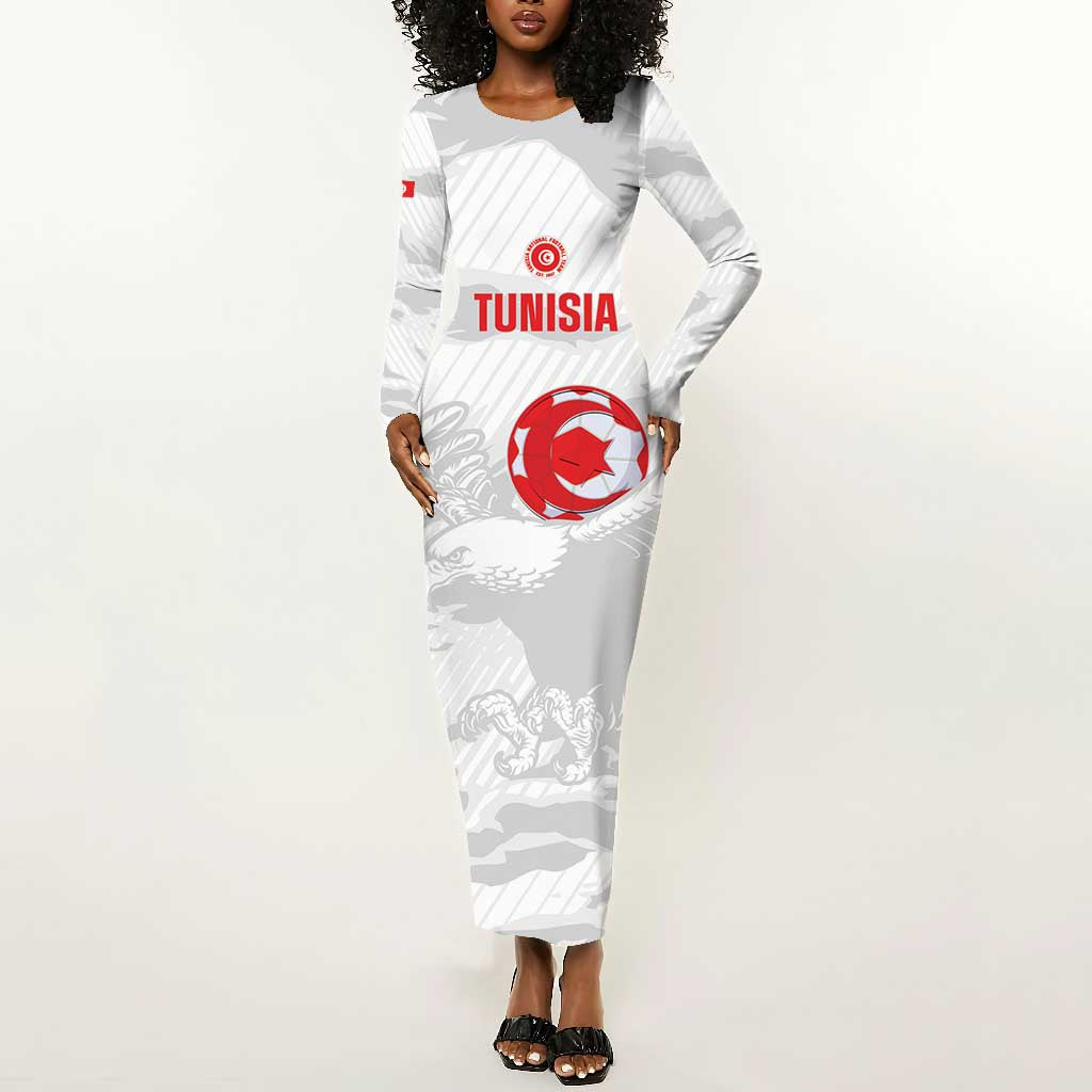 Custom Tunisia Football Long Sleeve Bodycon Dress 2026 Eagles of Carthage White Grunge - African Pride