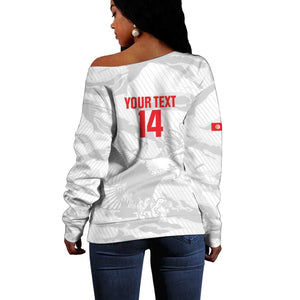 Custom Tunisia Football Off Shoulder Sweater 2026 Eagles of Carthage White Grunge - African Pride