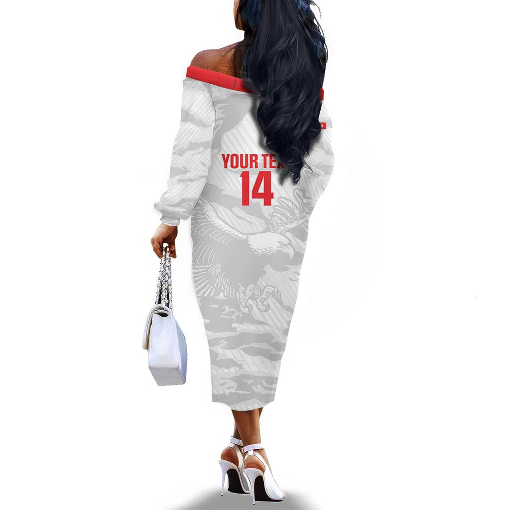 Custom Tunisia Football Off The Shoulder Long Sleeve Dress 2026 Eagles of Carthage White Grunge - African Pride
