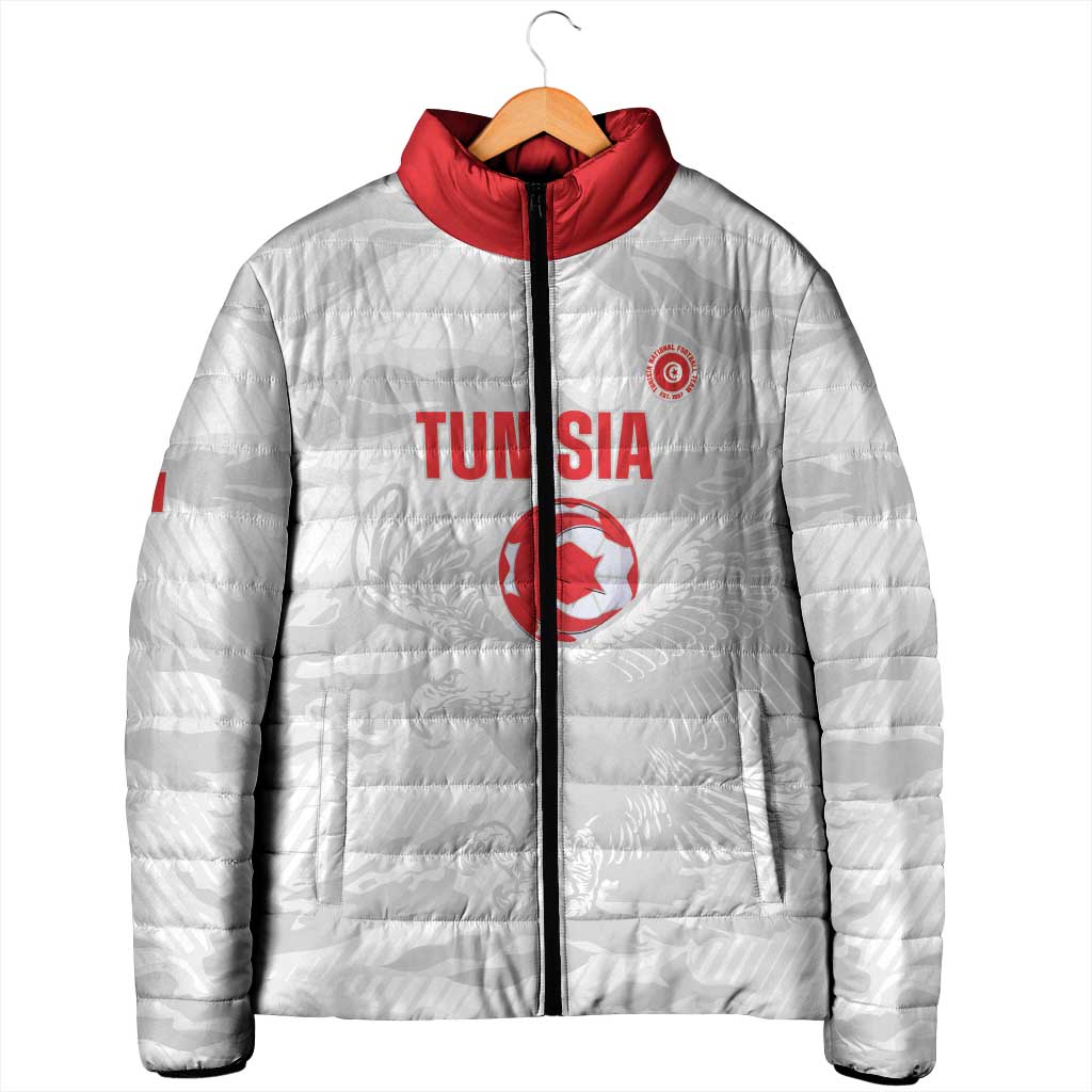 Custom Tunisia Football Padded Jacket 2026 Eagles of Carthage White Grunge - African Pride