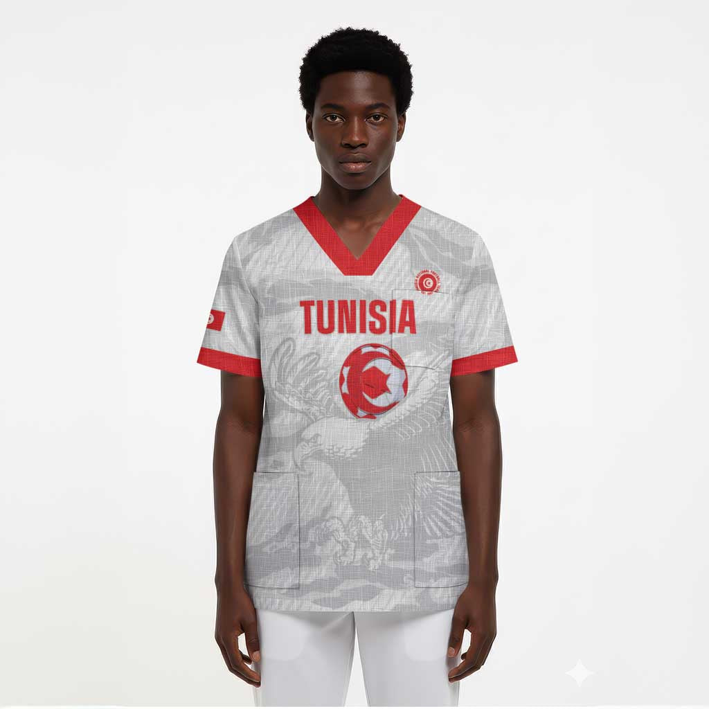 Custom Tunisia Football Scrub Top 2026 Eagles of Carthage White Grunge - African Pride
