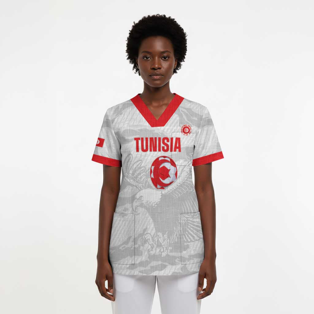 Custom Tunisia Football Scrub Top 2026 Eagles of Carthage White Grunge - African Pride