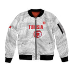 Custom Tunisia Football Sleeve Zip Bomber Jacket 2026 Eagles of Carthage White Grunge - African Pride