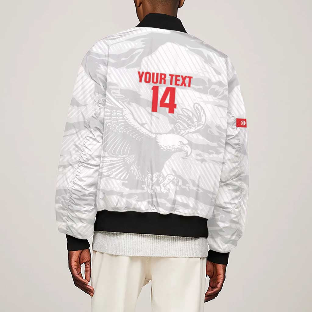 Custom Tunisia Football Sleeve Zip Bomber Jacket 2026 Eagles of Carthage White Grunge - African Pride