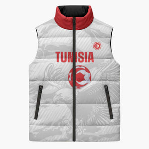 Custom Tunisia Football Sleeveless Puffer Jacket 2026 Eagles of Carthage White Grunge - African Pride