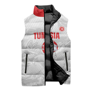 Custom Tunisia Football Sleeveless Puffer Jacket 2026 Eagles of Carthage White Grunge - African Pride