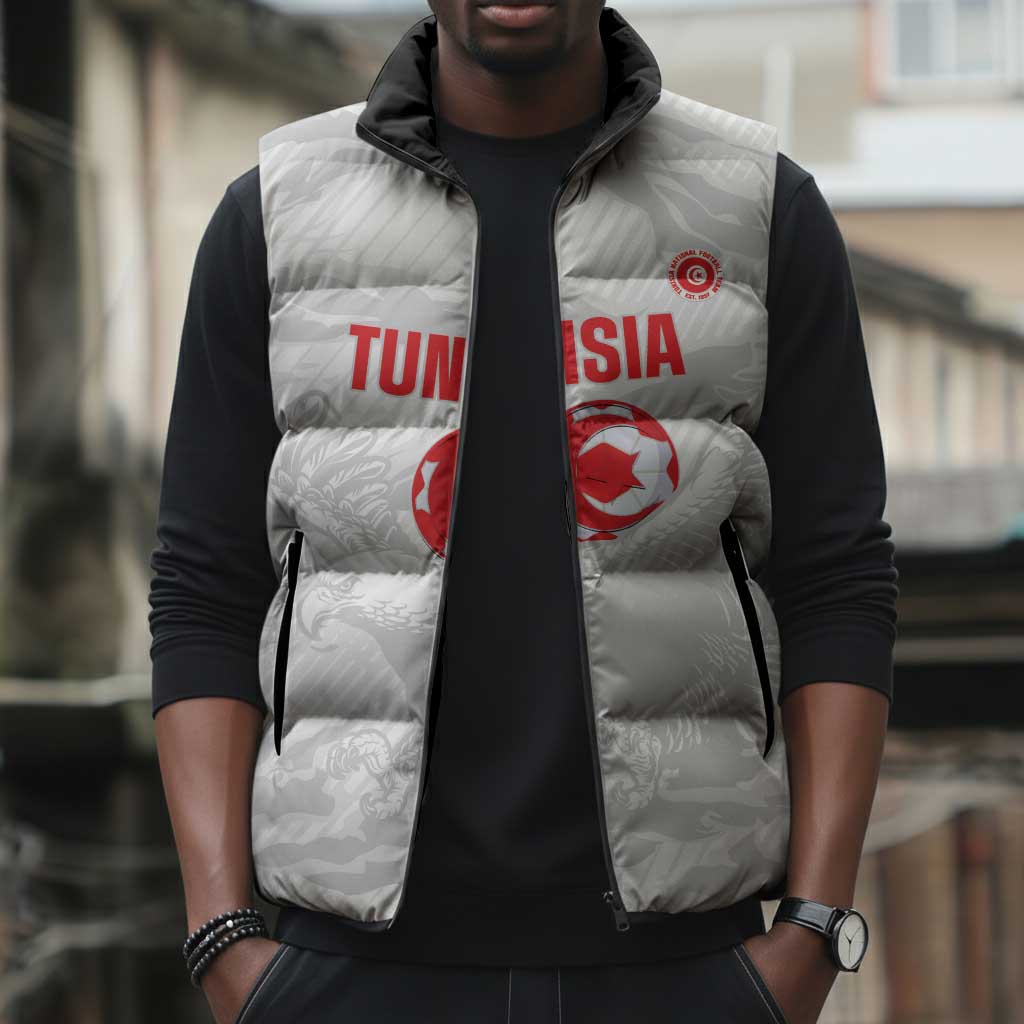 Custom Tunisia Football Sleeveless Puffer Jacket 2026 Eagles of Carthage White Grunge - African Pride
