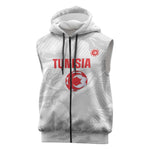 Custom Tunisia Football Sleeveless Zip Hoodie 2026 Eagles of Carthage White Grunge - African Pride