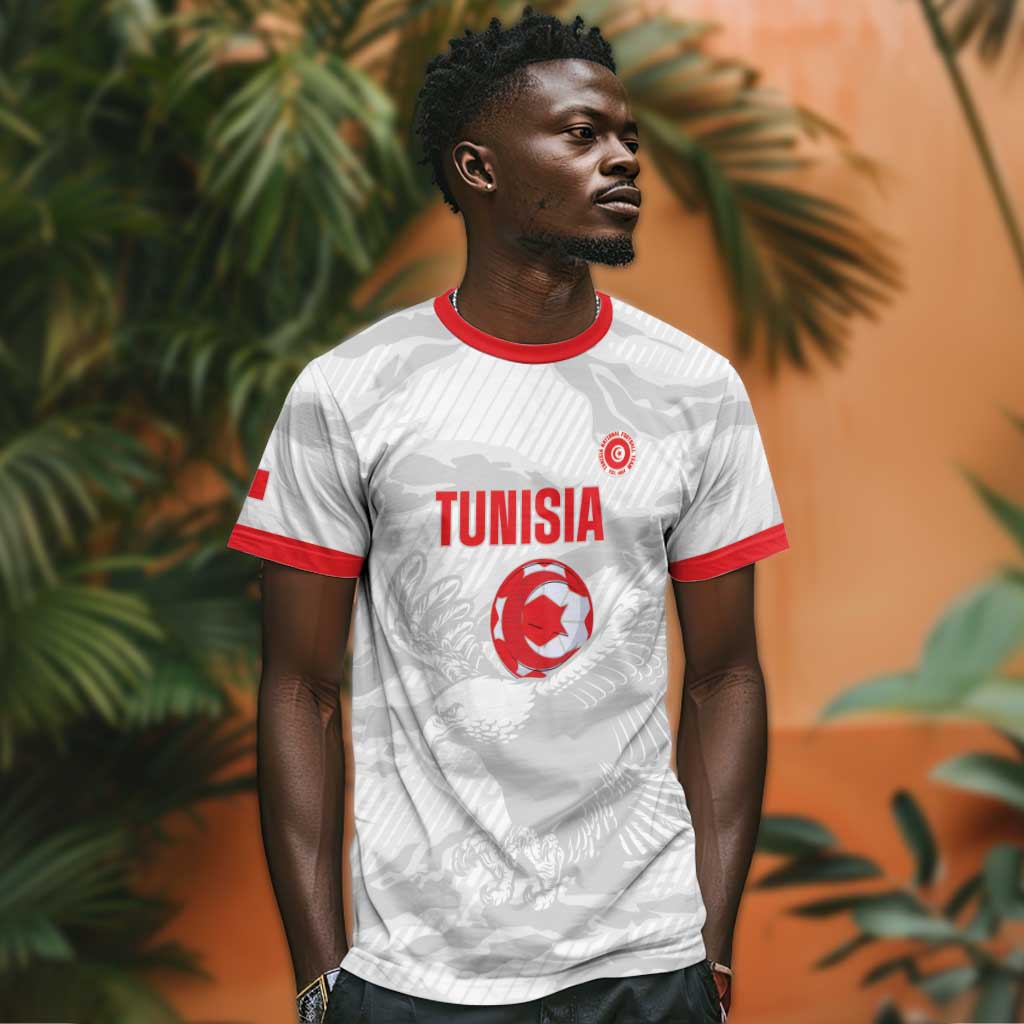 Custom Tunisia Football T shirt 2026 Eagles of Carthage White Grunge LT14