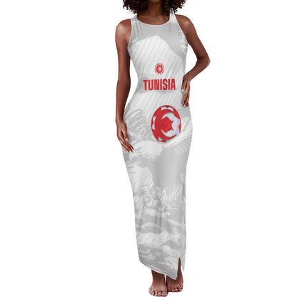 Custom Tunisia Football Tank Maxi Dress 2026 Eagles of Carthage White Grunge - African Pride