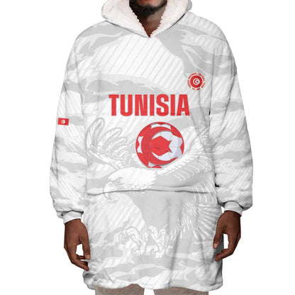 Custom Tunisia Football Wearable Blanket Hoodie 2026 Eagles of Carthage White Grunge - African Pride