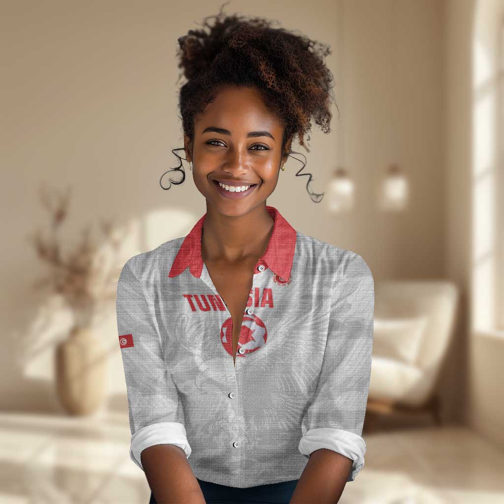 Custom Tunisia Football Women Casual Shirt 2026 Eagles of Carthage White Grunge - African Pride