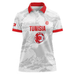 Custom Tunisia Football Women Polo Shirt 2026 Eagles of Carthage White Grunge LT14