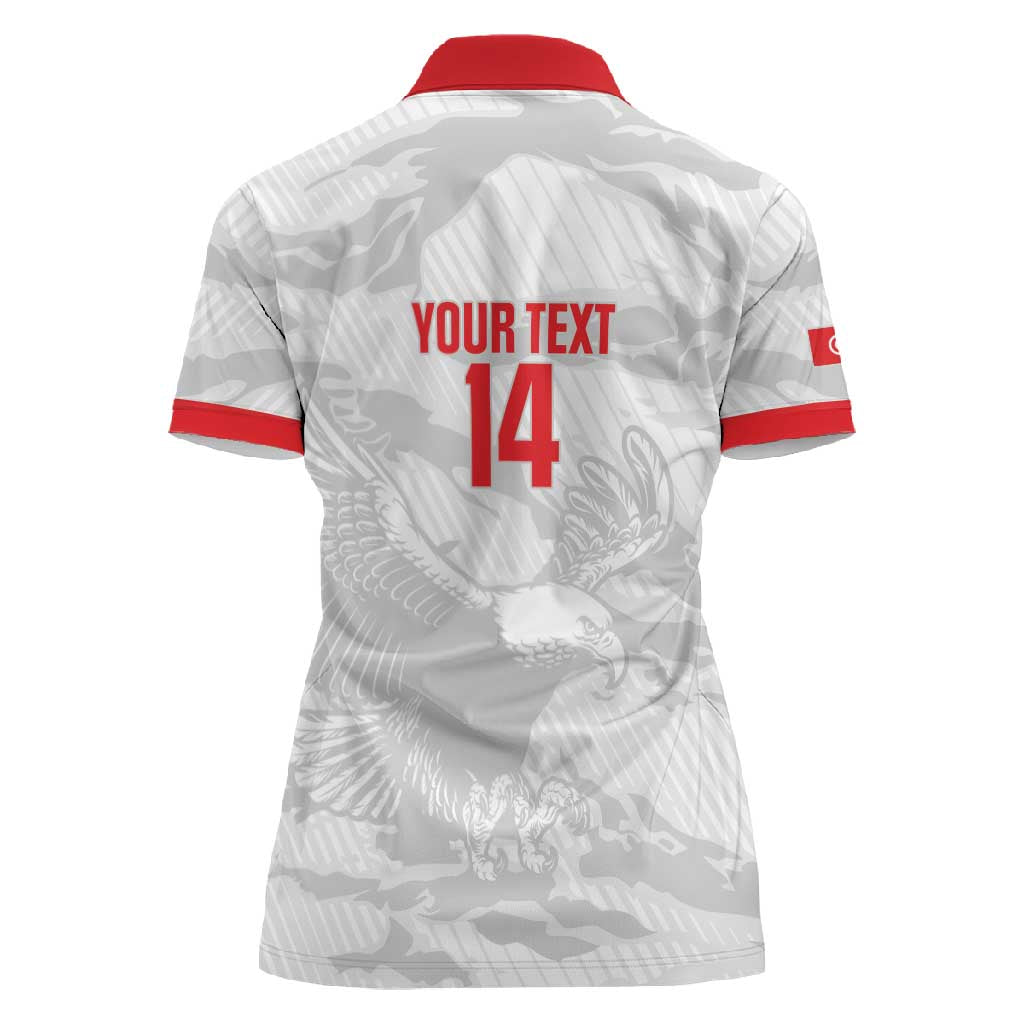 Custom Tunisia Football Women Polo Shirt 2026 Eagles of Carthage White Grunge LT14