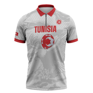 Custom Tunisia Football Zipper Polo Shirt 2026 Eagles of Carthage White Grunge - African Pride