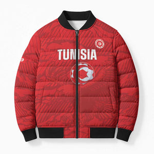 Custom Tunisia Football Bomber Puffer Jacket 2026 Eagles of Carthage Red Grunge - African Pride