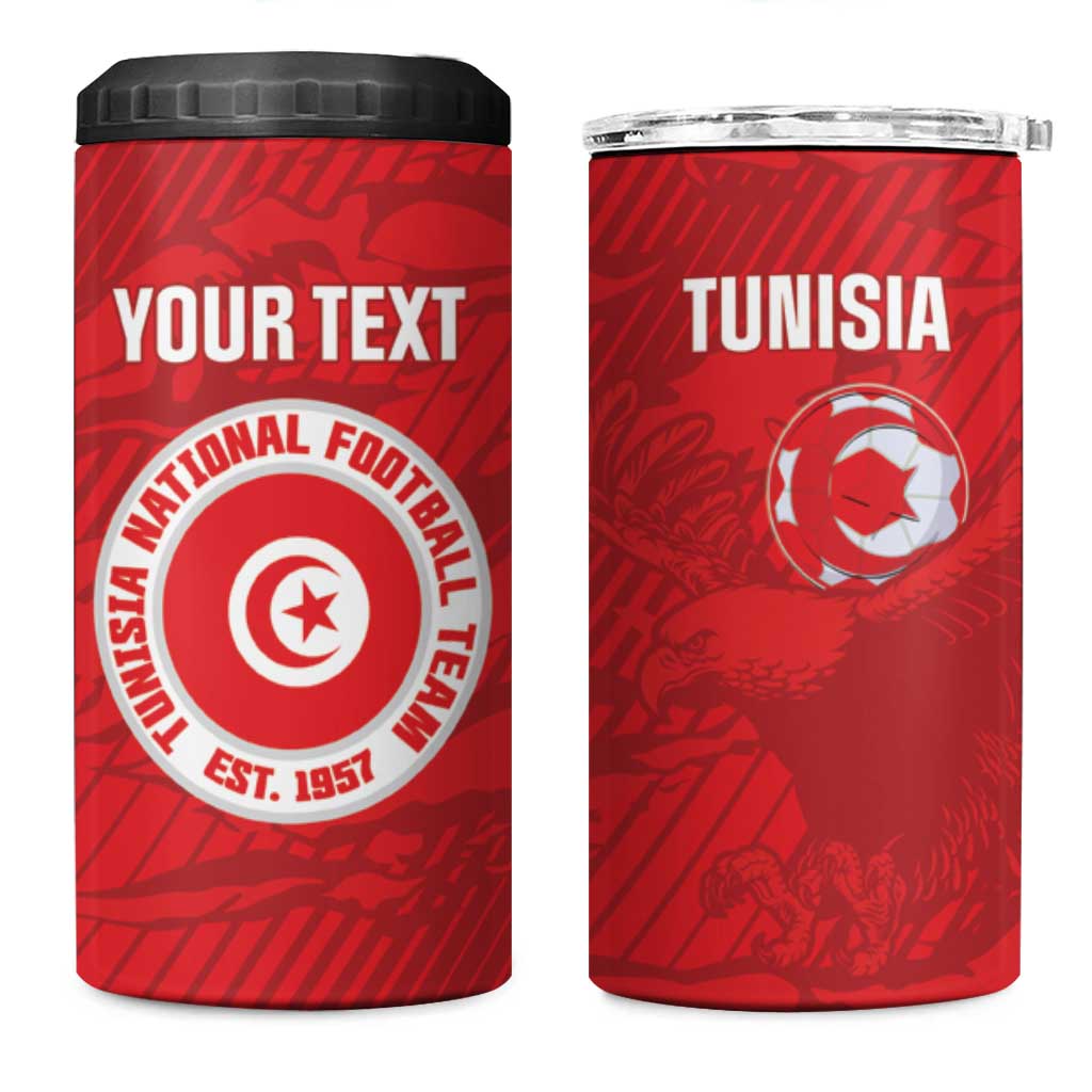 Custom Tunisia Football 4 in 1 Can Cooler Tumbler 2026 Eagles of Carthage Red Grunge - African Pride