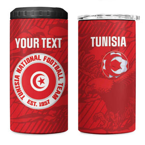 Custom Tunisia Football 4 in 1 Can Cooler Tumbler 2026 Eagles of Carthage Red Grunge - African Pride