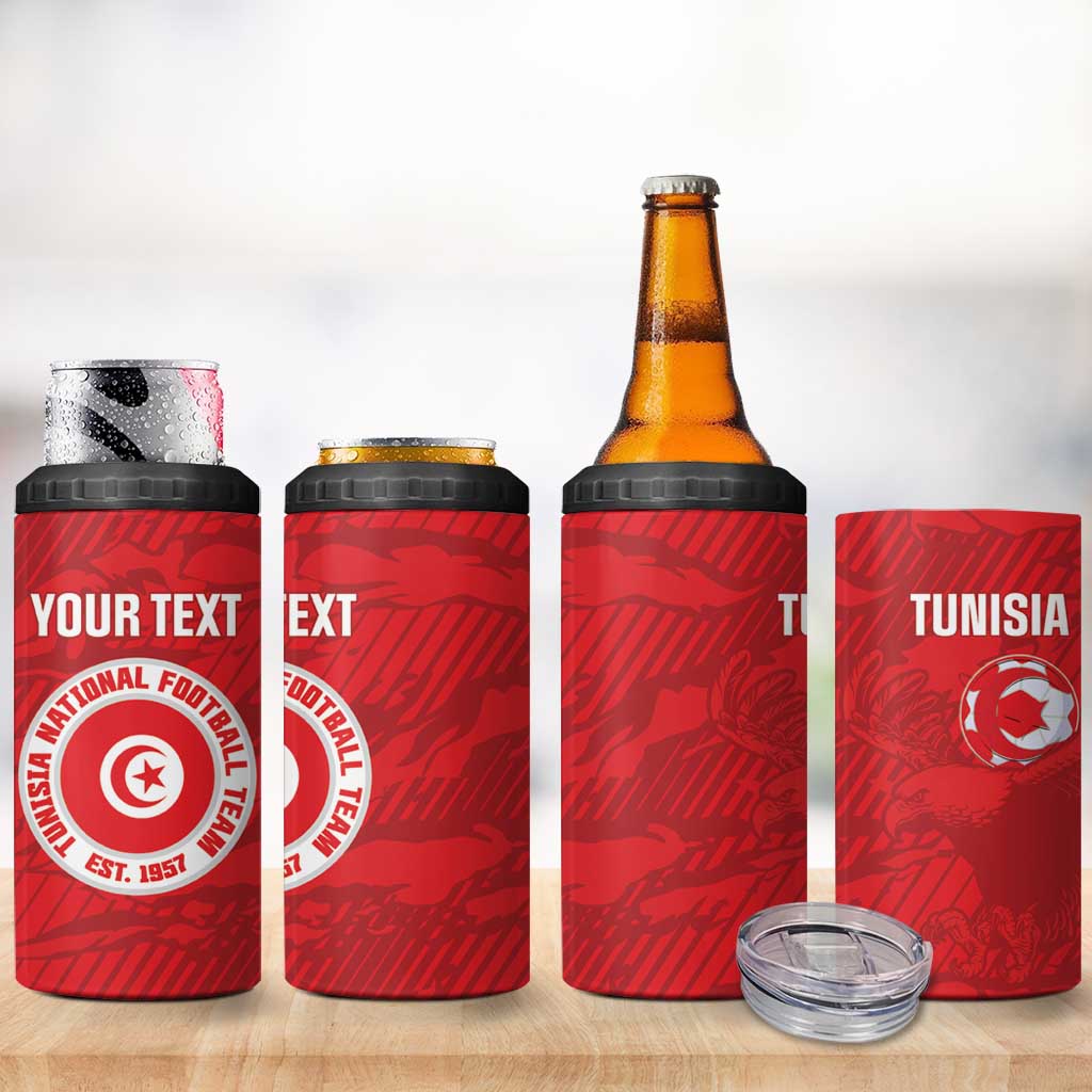 Custom Tunisia Football 4 in 1 Can Cooler Tumbler 2026 Eagles of Carthage Red Grunge - African Pride