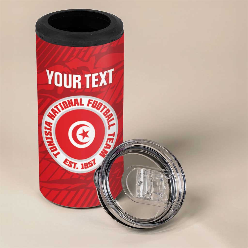 Custom Tunisia Football 4 in 1 Can Cooler Tumbler 2026 Eagles of Carthage Red Grunge - African Pride