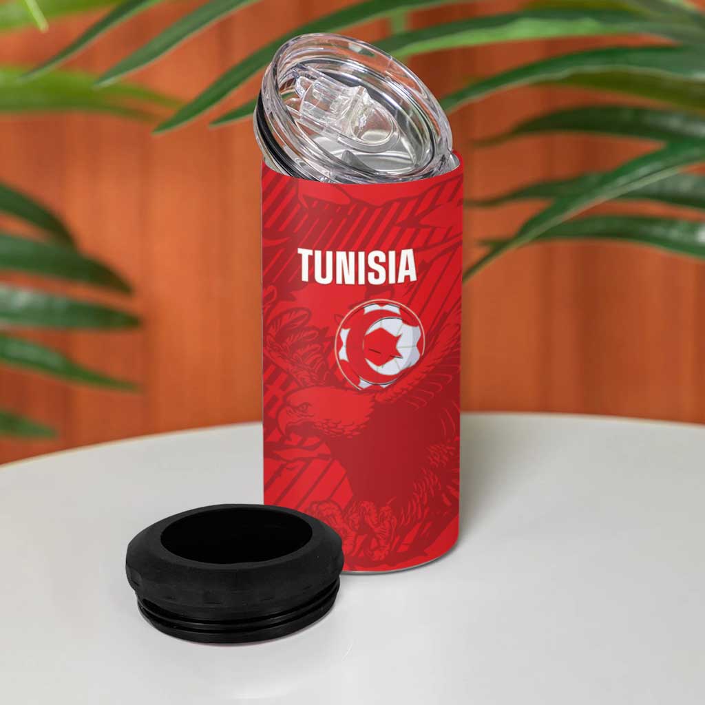 Custom Tunisia Football 4 in 1 Can Cooler Tumbler 2026 Eagles of Carthage Red Grunge - African Pride