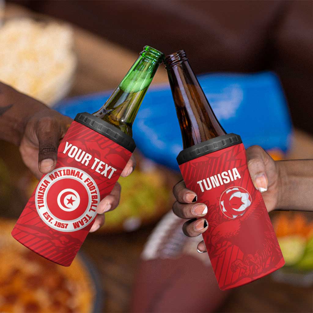Custom Tunisia Football 4 in 1 Can Cooler Tumbler 2026 Eagles of Carthage Red Grunge - African Pride