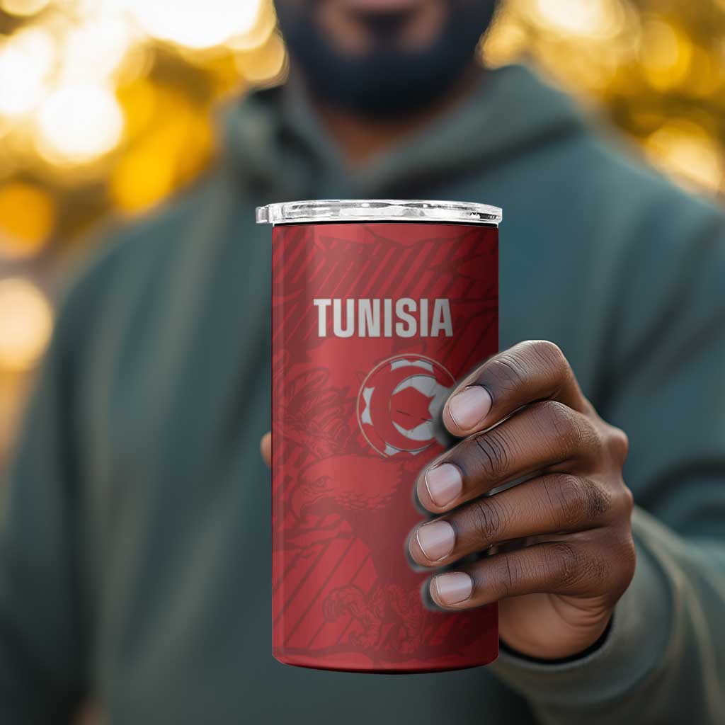 Custom Tunisia Football 4 in 1 Can Cooler Tumbler 2026 Eagles of Carthage Red Grunge - African Pride