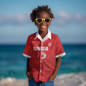 Custom Tunisia Football Kid Hawaiian Shirt 2026 Eagles of Carthage Red Grunge LT14
