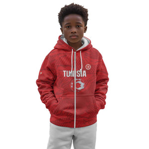 Custom Tunisia Football Kid Hoodie 2026 Eagles of Carthage Red Grunge - African Pride