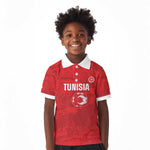Custom Tunisia Football Kid Polo Shirt 2026 Eagles of Carthage Red Grunge LT14