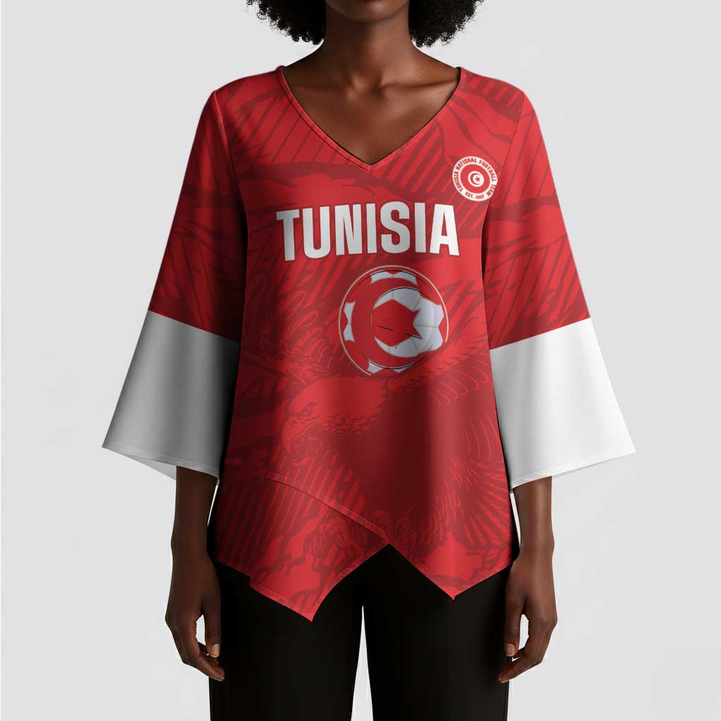 Custom Tunisia Football Kimono Sleeve Blouse 2026 Eagles of Carthage Red Grunge - African Pride
